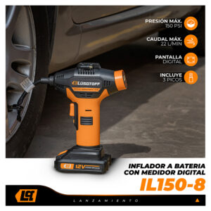 Inflador A Bateria Con Medidor Digital Lusqtoff IL150-8
